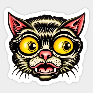 Old School Cat Face Flash Tattoo Sticker